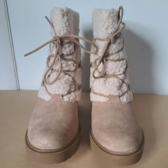 Madden NYC Taupe Lace Boot With Faux Fur Size 10 - Picture 5 of 9
